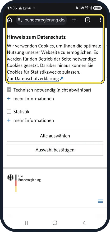 Android screenshot: Open the page in Chrome