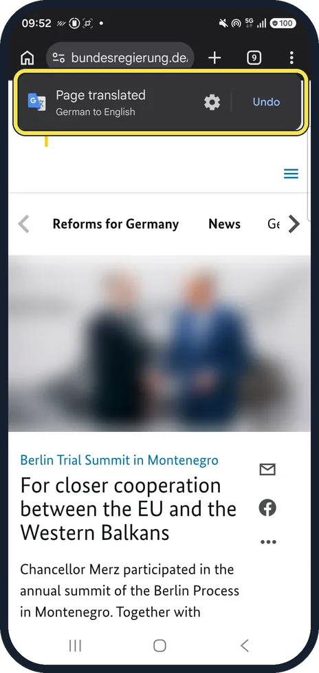 Android screenshot: Switch back or change language