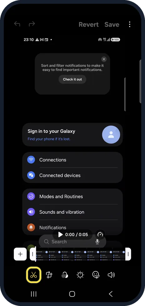 Android screenshot: Open the video editor