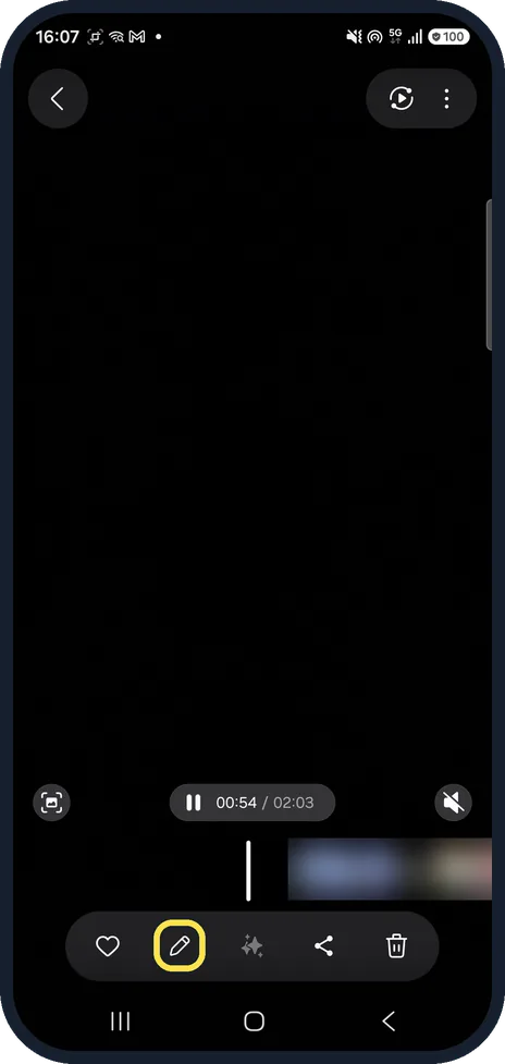 Android screenshot: Open the video and tap the pencil
