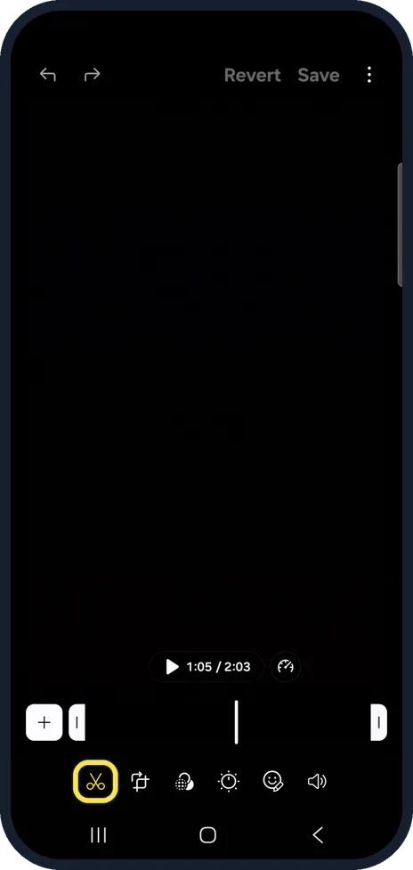 Android screenshot: Check the scissors are selected