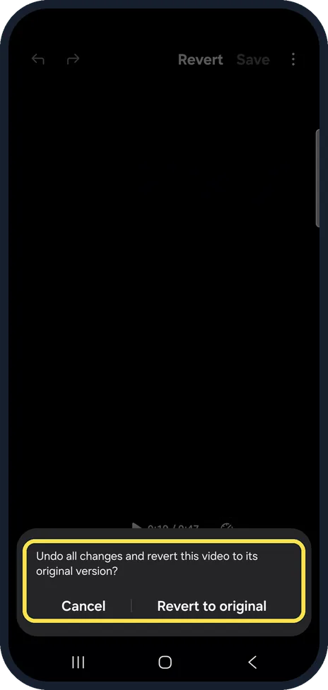 Android screenshot: Tap Revert to undo