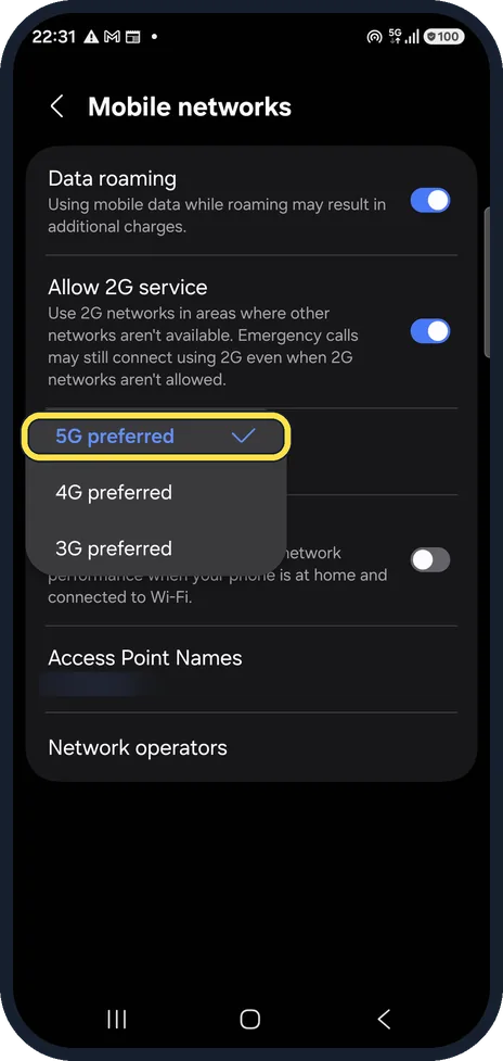 Android screenshot: Choose the mode
