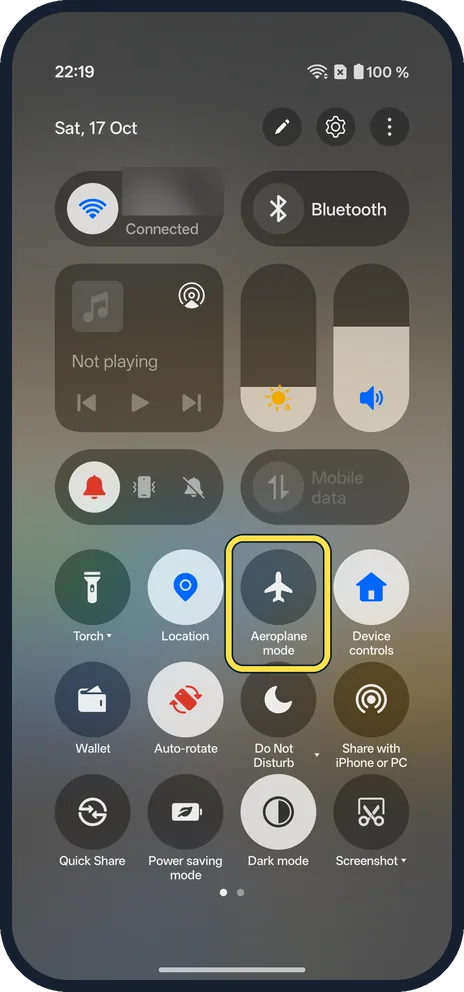 Android screenshot: Tap Aeroplane mode again