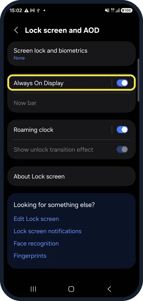 Screenshot from the guide: How to turn Always On Display on or off on a Samsung Galaxy phone