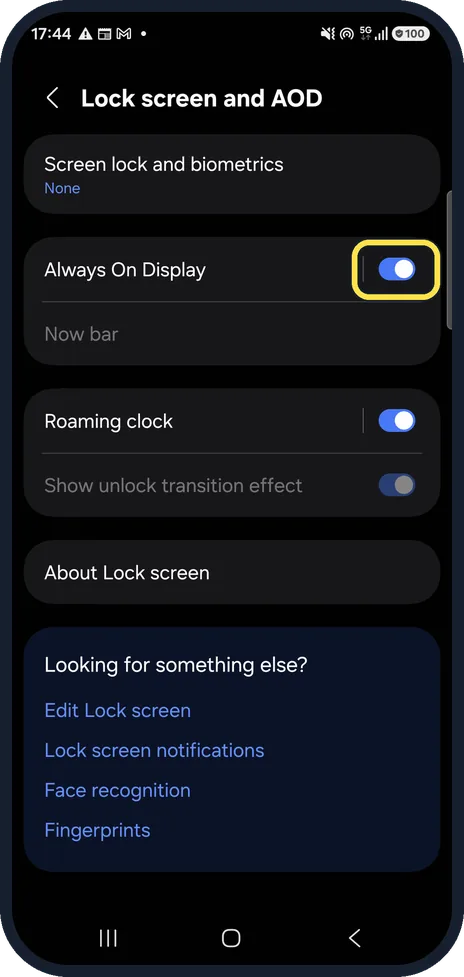Android screenshot: Switch it on or off