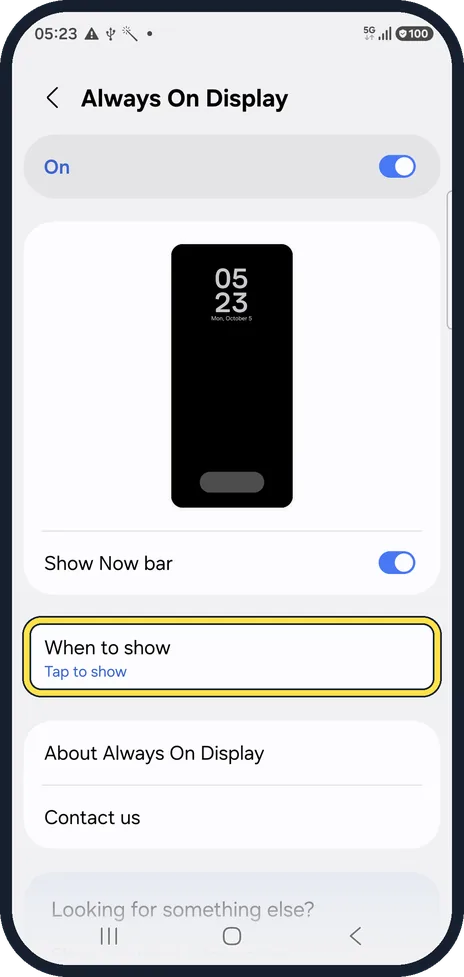 Android screenshot: Choose when to show it