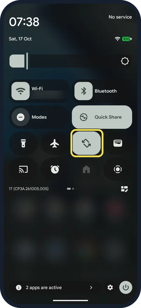 Android screenshot: Use the Quick Settings tile