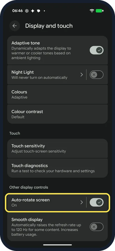Android screenshot: Or open Display and touch