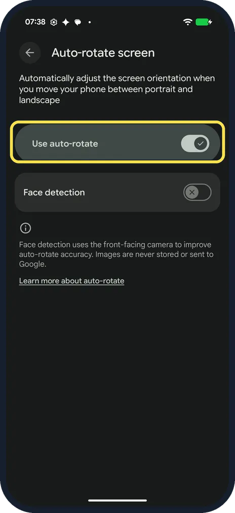 Android screenshot: Use auto-rotate