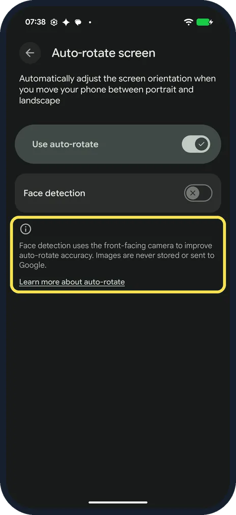 Android screenshot: What Face detection does