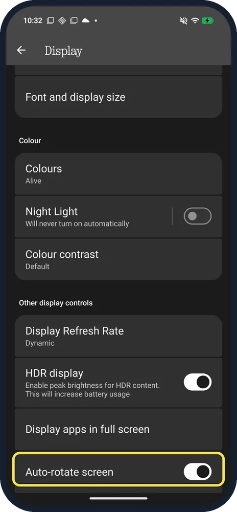 Screenshot from the guide: How to turn auto-rotate on or off on a Nothing Phone