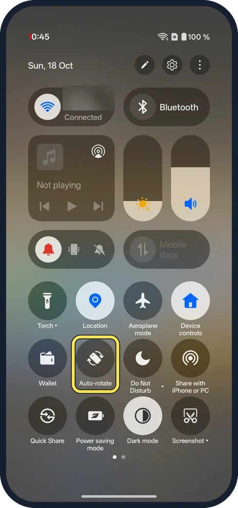 Android screenshot: Tap Auto-rotate to turn it off