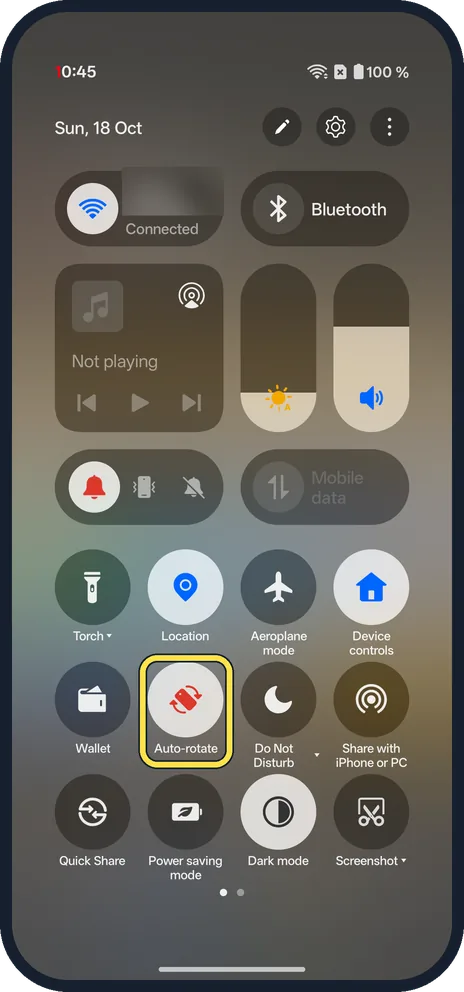 Android screenshot: Tap Auto-rotate to turn it on