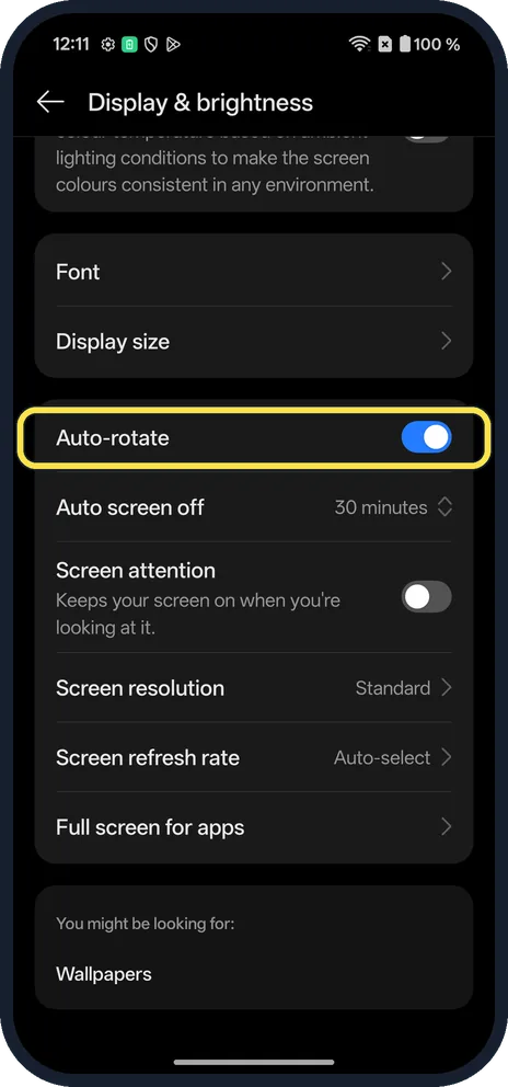 Android screenshot: Or use Settings