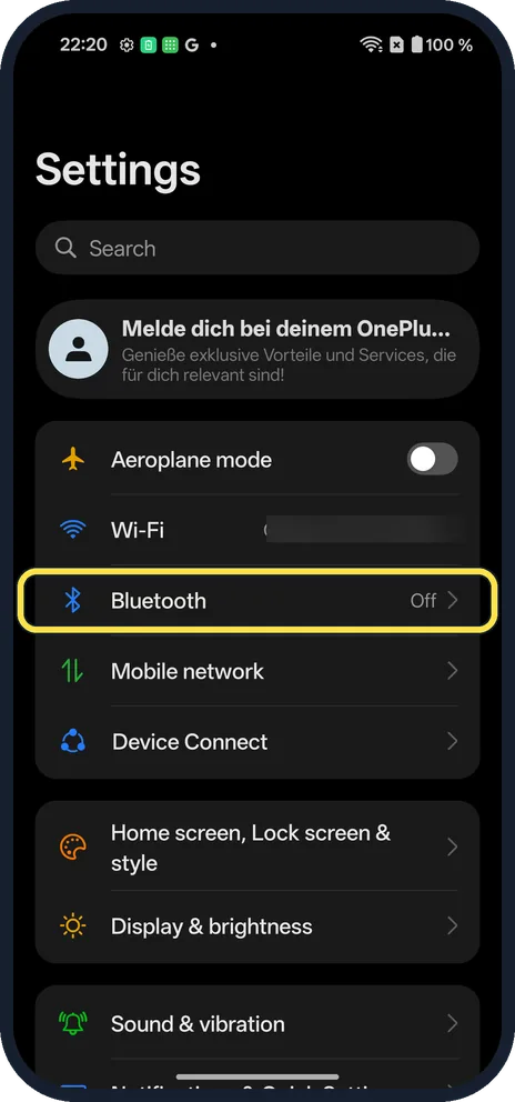 Android screenshot: Open Bluetooth