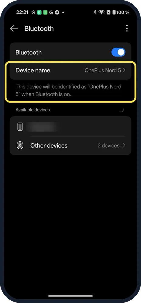Android screenshot: Check the device name