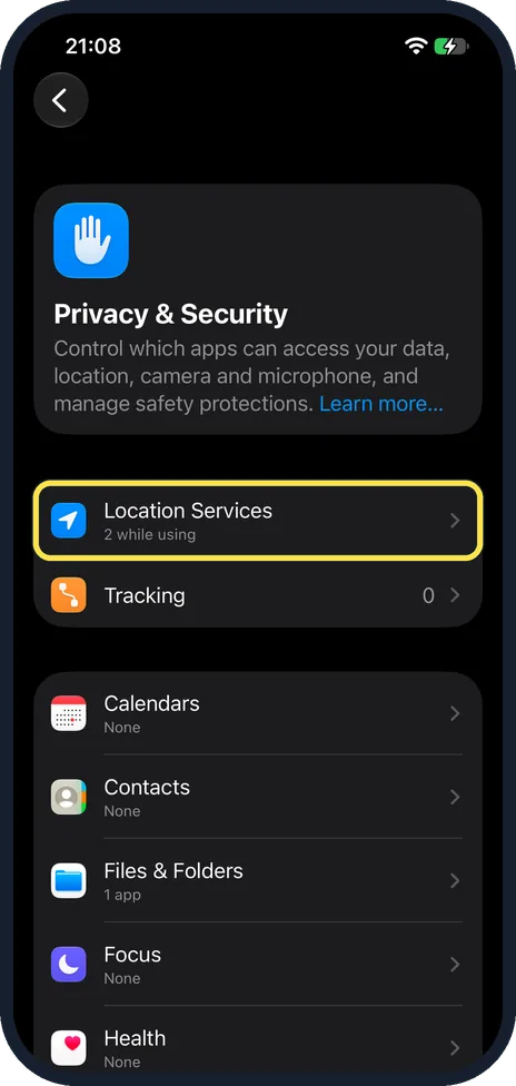 iPhone screen: Tap Location Services