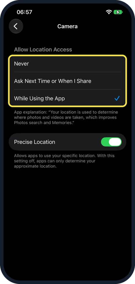 iPhone screen: Set each app