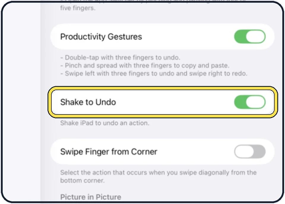 iPad screenshot: Decide about Shake to Undo