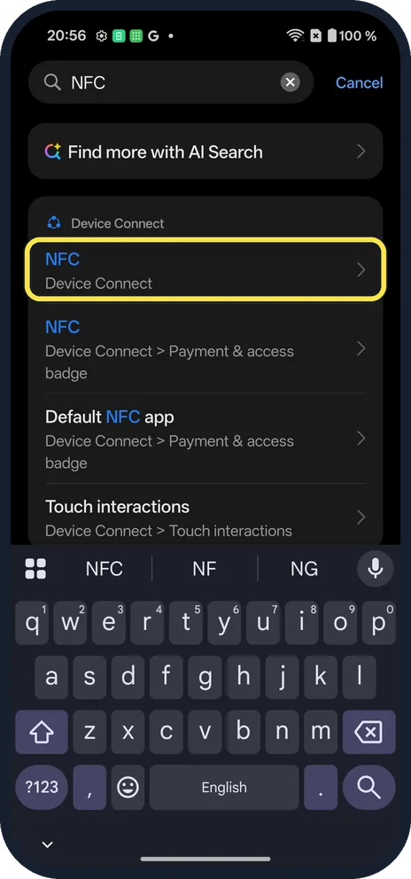 Screenshot from the guide: How to turn NFC on or off on a OnePlus (OxygenOS 16)
