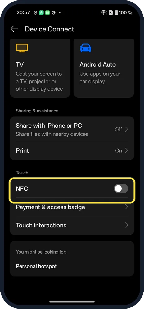 Android screenshot: Tap to switch it