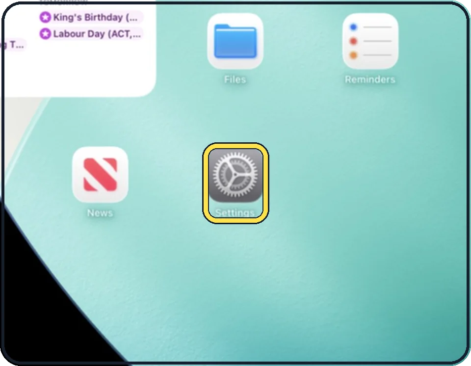 iPad screenshot: Open Settings