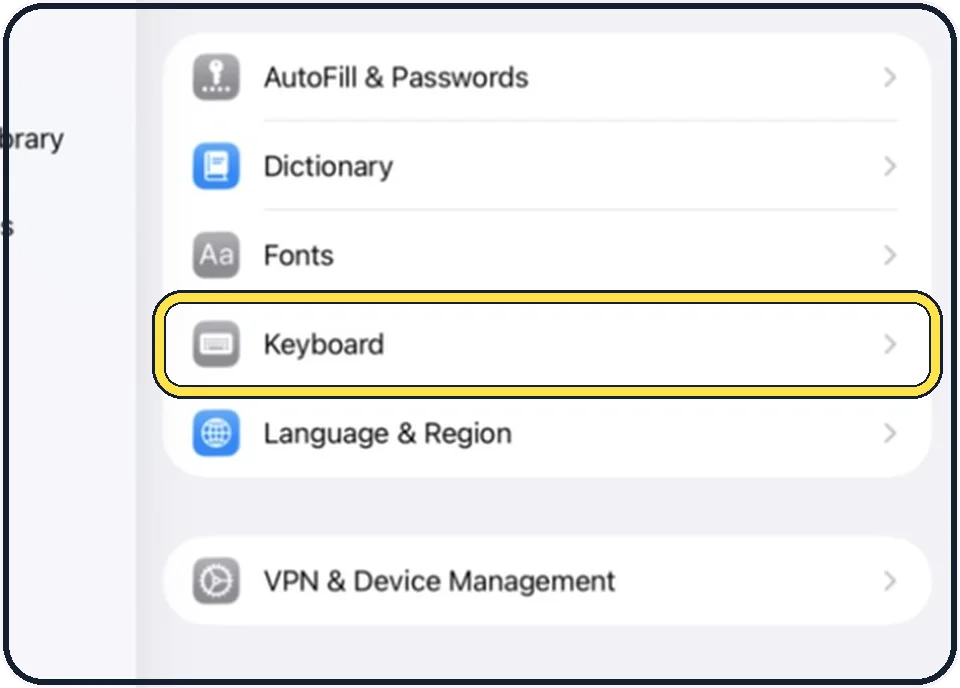 iPad screenshot: Tap General, then Keyboard