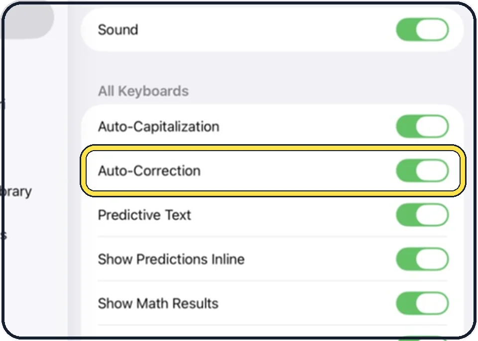 iPad screenshot: Switch off Auto-Correction
