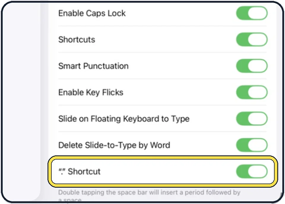 iPad screenshot: Look at the full stop shortcut