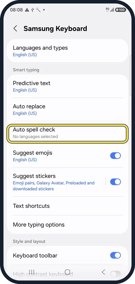 Android screenshot: Keep the spell check underline