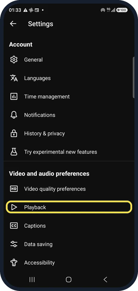 Android screenshot: Tap Playback