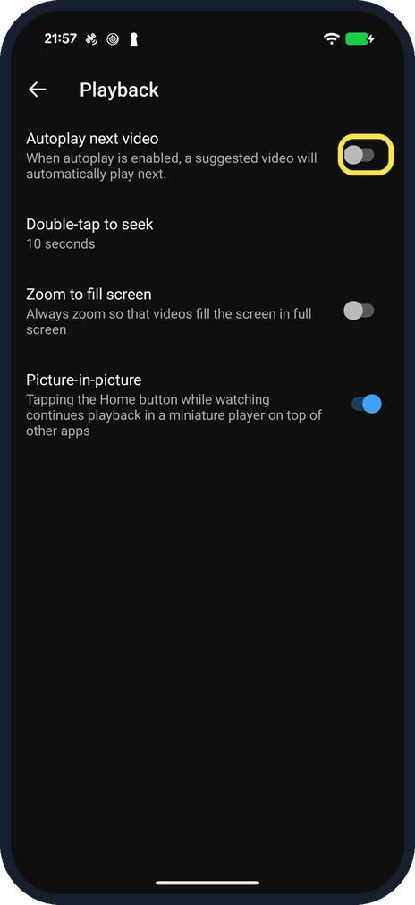 Android screenshot: Switch it off