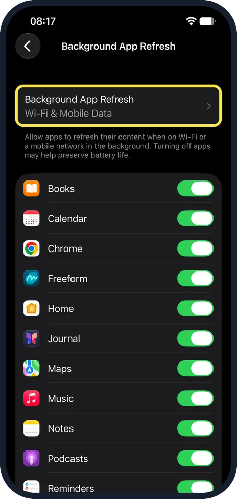 iPhone screen: Or change it for all apps at once