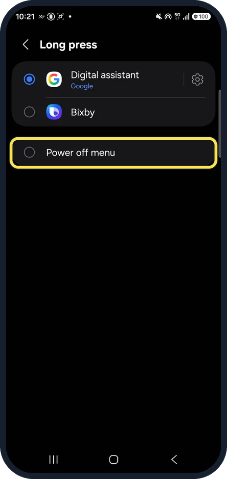 Android screenshot: Set Long press to Power off menu