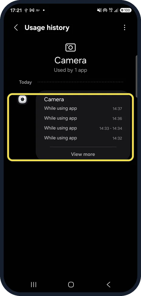 Android screenshot: Read the usage history