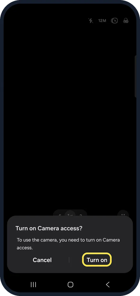 Android screenshot: Turn it on from the Camera app