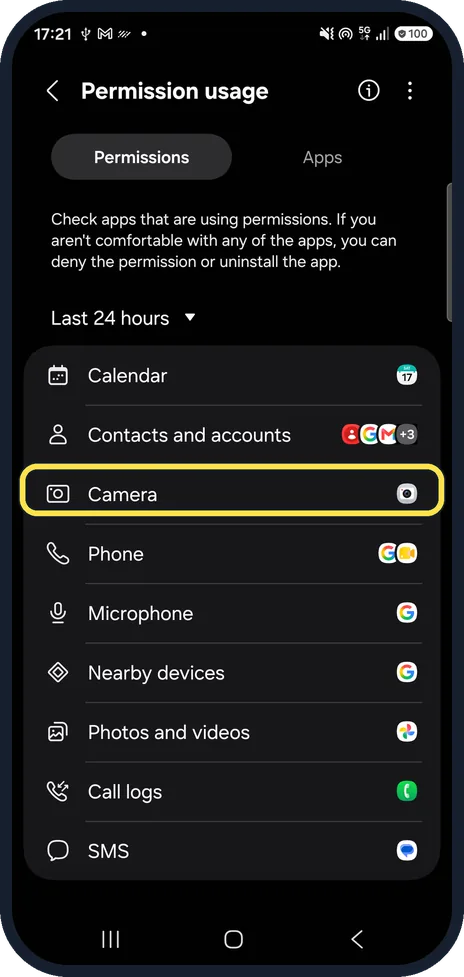 Android screenshot: Tap Camera
