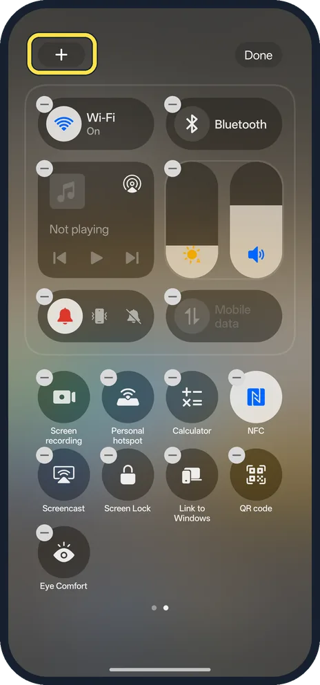 Android screenshot: Quick Settings: tap +