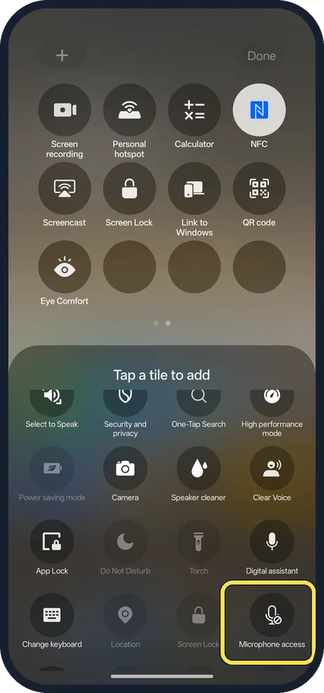 Android screenshot: Add Microphone access