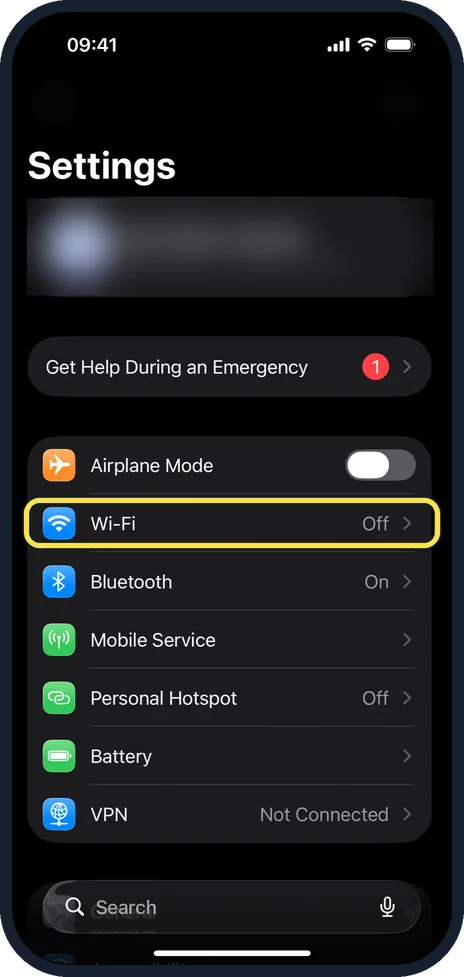 iPhone screen: Open Settings and tap Wi-Fi