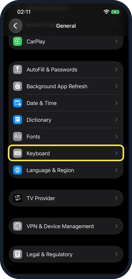 iPhone screen: Tap Keyboard