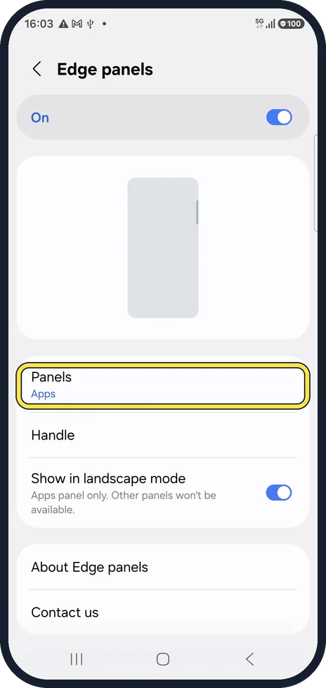 Android screenshot: Or choose fewer panels