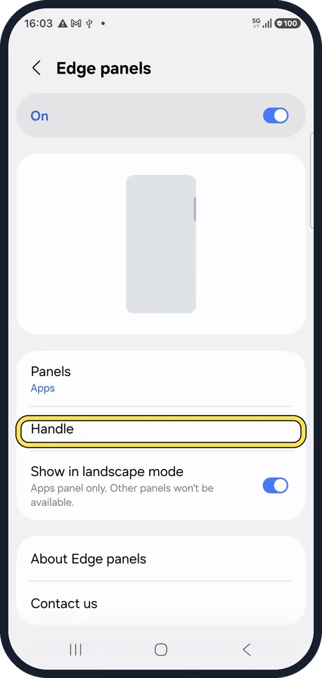 Android screenshot: Or change the handle