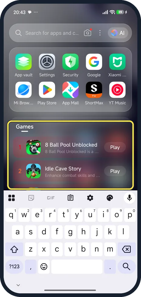 Screenshot from the guide: How to turn off game suggestions in App finder on a Xiaomi phone