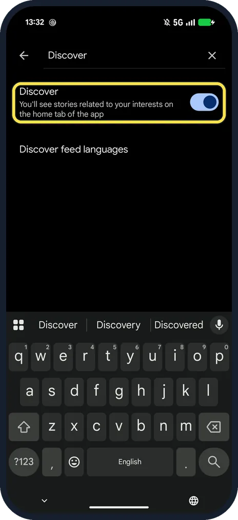 Android screenshot: Type Discover