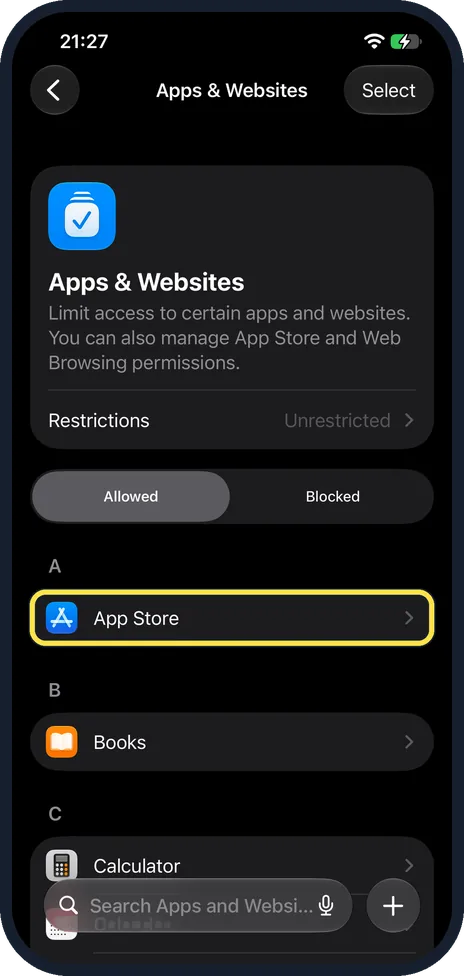 iPhone screen: Tap App Store