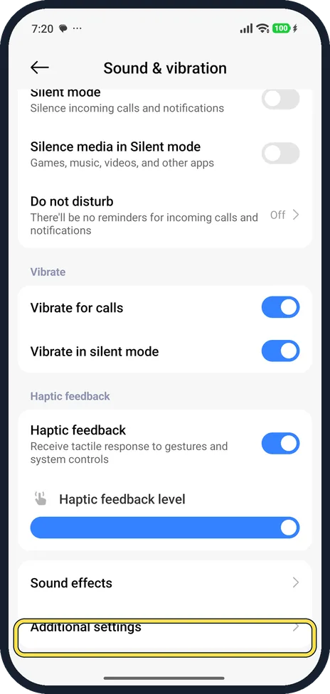 Screenshot from the guide: How to turn off keyboard and touch sounds on a Xiaomi phone (HyperOS 3)