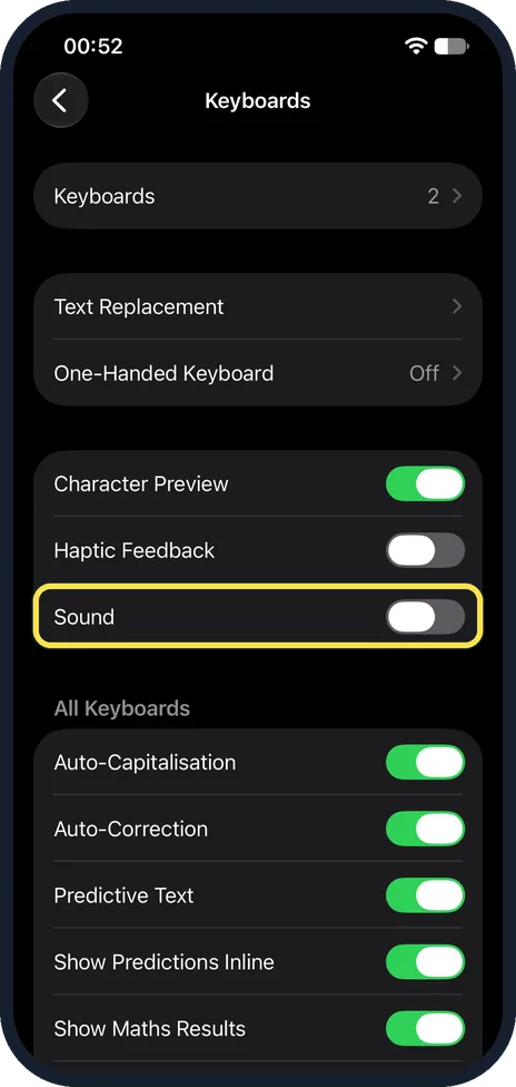 iPhone screen: Switch off Sound