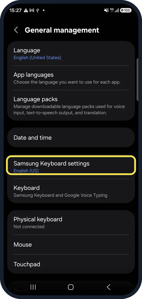 Screenshot from the guide: How to turn off keyboard sound and vibration on a Samsung Galaxy